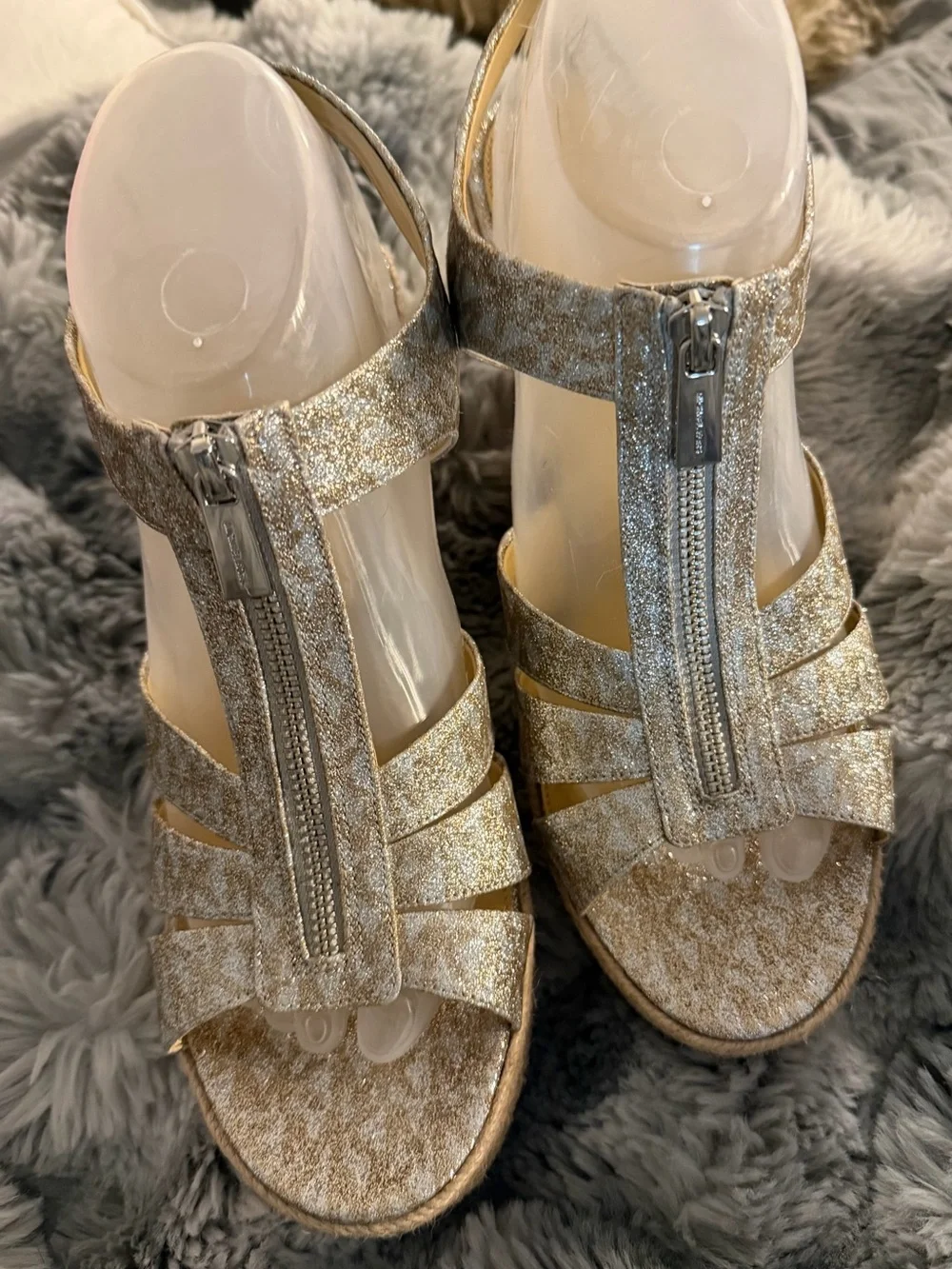 Michael Kors Metallic Gold Espadrille Wedge Sandals size 9.5 like new in box